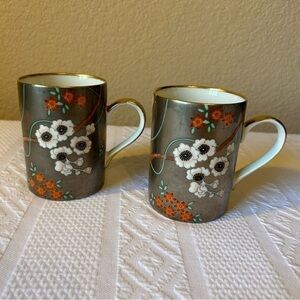 Vintage 1981‎ Fitz and Floyd Inc. Fleurs Platinees Coffee Mugs Set of 2